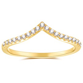 espere Pointed V Shaped Chevron 925 Sterling Silver Ring (Gold-Plated-Silver, 5)