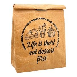 MIK funshopping Lunch Bag Brown Lunch Bag Insulated Cold or Warm Cooler Bag with Velcro Thermal Bag (Eat Dessert First)