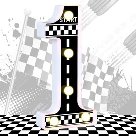 Racing Car Light up Numbers Checkered Birthday Decorations Happy Birthday Light up Sign Racetrack Inspired Decor Cars Theme Birthday Party Decorations Night Light for Racing Party Supplies (Number 1)