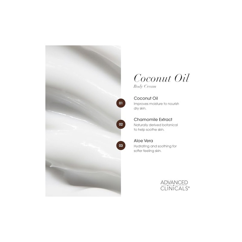 Advanced Clinicals Coconut Oil Cream. Two Spa Size 16oz Moisturizing