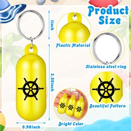 Soulchen 5 Pcs Boat Floating Keychains 2.56'' x 0.98'' Yellow Buoy Float Key Pendant Oval Shape Plastic Boat Key Ring for Boating Sailing Surfing Fishing Outdoor Water Sport Accessory