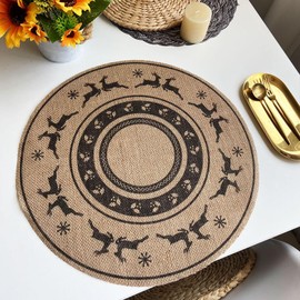 ANAZOZ 6 Piece Placemats for Round Table,Placemats Kitchen Linen 14.97 IN,Round with Christmas Pattern Modern Placemats Black