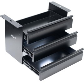 VIVO 16 inch Under Desk Mounted Sliding Pull-out 3 Level Drawer Set for Office Desk, Vertically Stacked Storage Organizer for Sit Stand Workstation, Black, DESK-DR03