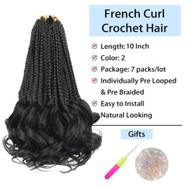 French Curl Braiding Hair Color 2 French Curl Crochet Braids Short 10 Inch Pre Looped Box Braids Crochet Hair for Women Crochet Box Braids Curly Braiding Hair Extensions(7 Packs,2#)