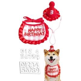 Dog Birthday Hat, Dog Birthday Goods, Dog & Cat Birthday Goods, Set of 3, Cute, Decorative, Birthday, Bib, Anniversary, Birthday (Red)
