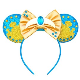 FUGUIZHU Mouse Ear Headband,Jasmine Princess Ear Hairband,Glitter Sequin Bow Ears for Women Adult Cosplay Costume Birthday Party Decorations Favor Shiny Hair Accessory-88