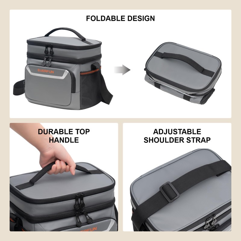 EVERFUN Insulated Lunch Bag Soft Lunch Box for Men Dual