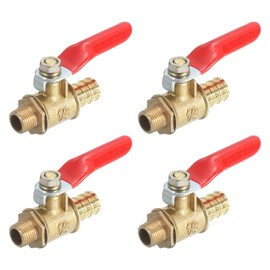 uxcell 4Pcs Brass Water Mini Ball Valve Shut Off Switch, G1/8" Male x 3/8" Hose Barb, 180 Degree Operation Handle, Brass Valve