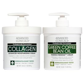 Advanced Clinicals- Crema reafirmante de colágeno + loción corporal anticelulítica con aceite de café verde, hidratante y cuidado de la piel