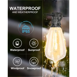 Lightdot LED Outdoor String Lights 300FT Patio Lights with 96 Shatterproof ST38 Vintage Edison Bulbs, Outside Hanging Light Waterproof for Porch, Deck, Garden, Backyard, Balcony, Dimmable- ETL Listed