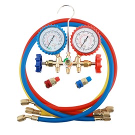 Car HVAC Gauges with Hoses Kit,3-Way Automotive AC Gauge Set for A/C Refrigeration Fluid Filling with Connectors/Hoses/Gauges,AC Manifold Gauge Set for R502/R12/R134A/R22