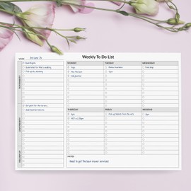 A4 Weekly Desk Planner/To Do List - 52 tear off sheets - Quality 100gsm paper with a strong 1250 micron Whiteboard Backing - Perfect For Home or Office Use