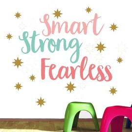 SUPANT Inspirational Wall Decor Quotes for Girl Room –Smart Strong Fearless– Stars Decor for Living Room Bedroom Classroom Playroom Nursery Girls Boys Room Wall Decals Decorations