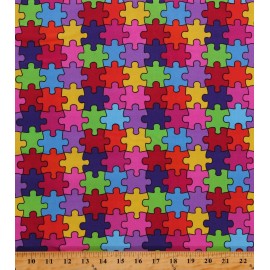 Fields Fabrics Cotton Puzzle Pieces Autism Awareness Cotton Fabric Print by the Yard D484.36