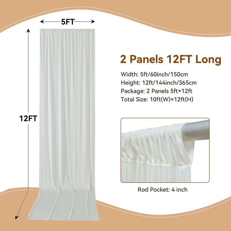10×12ft Wrinkle Free Ivory Backdrop Curtain for Wedding Parties, 2