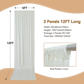 10×12ft Wrinkle Free Ivory Backdrop Curtain for Wedding Parties, 2 Panels 5×12ft Long Soft Silky Polyester Backdrop Drapes Cream Photo Back Drop Curtains for Party Photography Background Cloth
