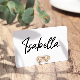 UNIQOOO 12Pcs Decorative Ribbon Bow Place Card Holders Bulk, Cute Gold Name Card Stands Set, for Rococo Wedding Birthday Party Table Place Cards, Dessert Table Decor, Retail Shop, Name Tag, Food Signs