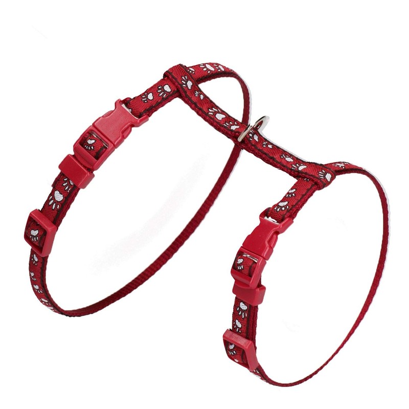 Large Burgundy Rabbit Paw Print Harness & Lead (Neck19-30/Chest25-41cm)