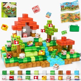 200 PCS 0.8in Magnetic Blocks - Magnet Toys for Kids, Magnetic Building Blocks Cubes, Stacking Magnets, STEM Toys Birthday Gifts for Boys and Girls Age 3+ (Theme: Farm Animals)