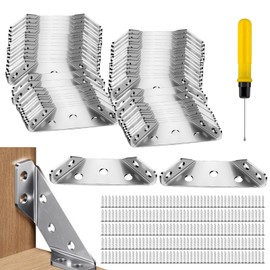 Pack of 60 Corner Brackets, Metal Corner Connectors, Furniture Construction with 240 Screws and Screwdriver Angle Stainless Steel Triangle Shape Corner Bracket Triangle Support Furniture Connector for