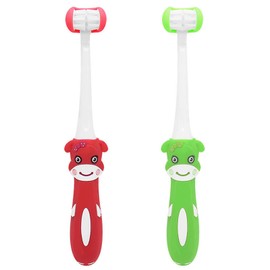 FOREVIVE 2 Pieces 3 Sided Autism Toothbrush Three Bristles for Special Needs Kids Soft Bristles Soft and Gentle for Complete Tooth and Gum Care (Kids（ Red Green）)
