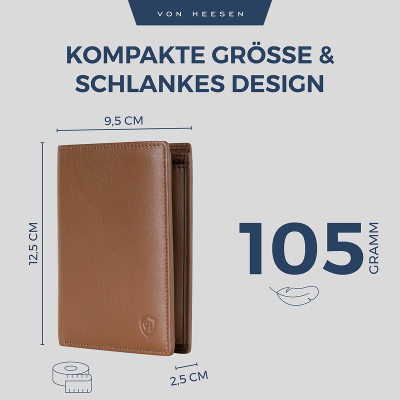 VON HEESEN® Wallets Men & Women, cognac brown, With XL