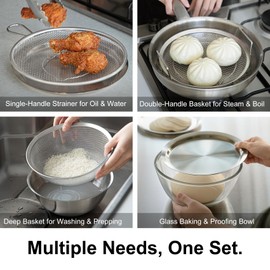 SHIMOYAMA Stainless Steel Bowl & Plate 6-Pcs, Mixing Bowls with Lid, Borosilicate Glass Nesting Bowls for Whisking, Mixing, Kneading, Kitchen Gadgets