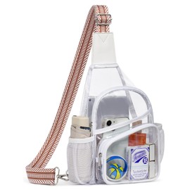 QOECI Clear Bag for Stadium Events, Clear Purses For Women Men, Large Stadium Bag With Water Bottle Holders, See through Sling Crossbody Shoulder Backpack For Concert Sport Gym Travel, White