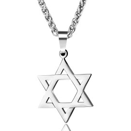 ADRAMATA Star of David Pendant Necklace for Men Women Stainless Steel Jewish Jewelry Hexagram Necklace 20" Gold/Black/Silver