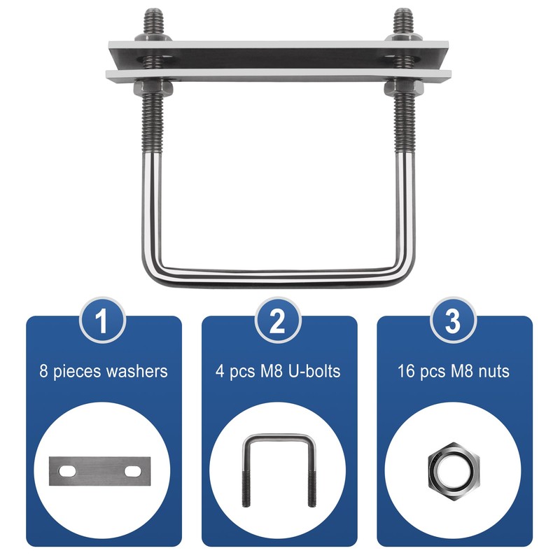U-bolt, U bolt M8, U screws, 4 pieces, U threaded