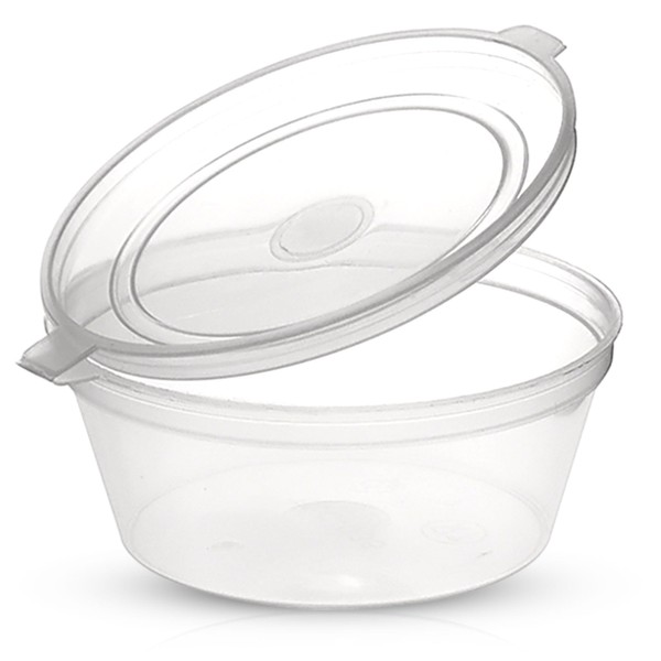 CHEF ROYALE 50 pcs, 2oz Clear Round Hinged Sauce Pots