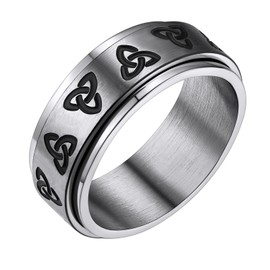 FindChic Stainless Steel Fidget Ring Men Women Celtic Knot Moon Finger Ring Fidget Ring Rotating Meditation Ring for Couples Parents, Stainless Steel