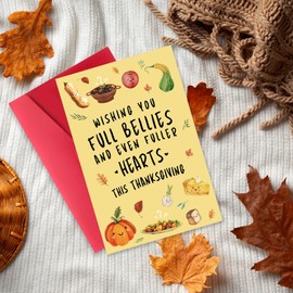 Missonemi Happy Thanksgiving Card for Women Men, Funny Fall Greeting Card with Envelope, Cute Autumn Blessings Thanksgiving Day Gifts Cards for Him Her, Fall Party Decorations