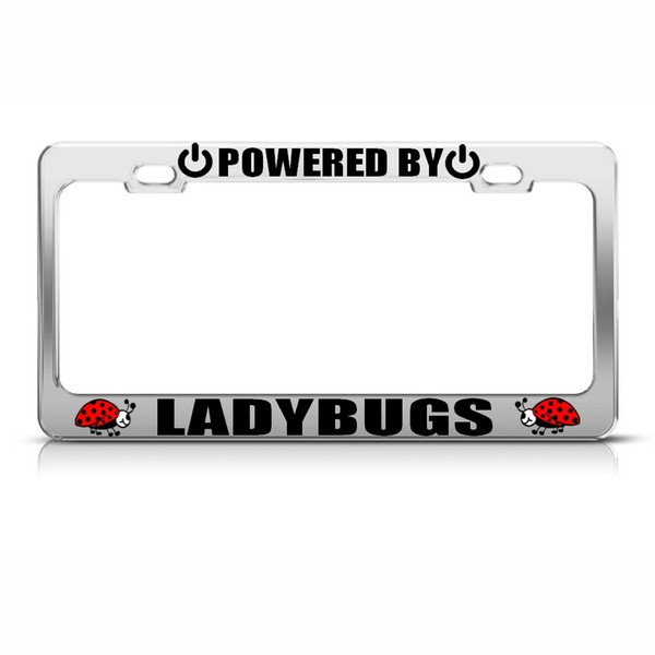 Speedy Pros Metal License Plate Frame Powered by Lady Bugs Ladybug Car Accessories Chrome 2 Holes