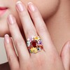 Santuzza Enamel Flower Ladybug Ring 925 Sterling Silver Red Glass