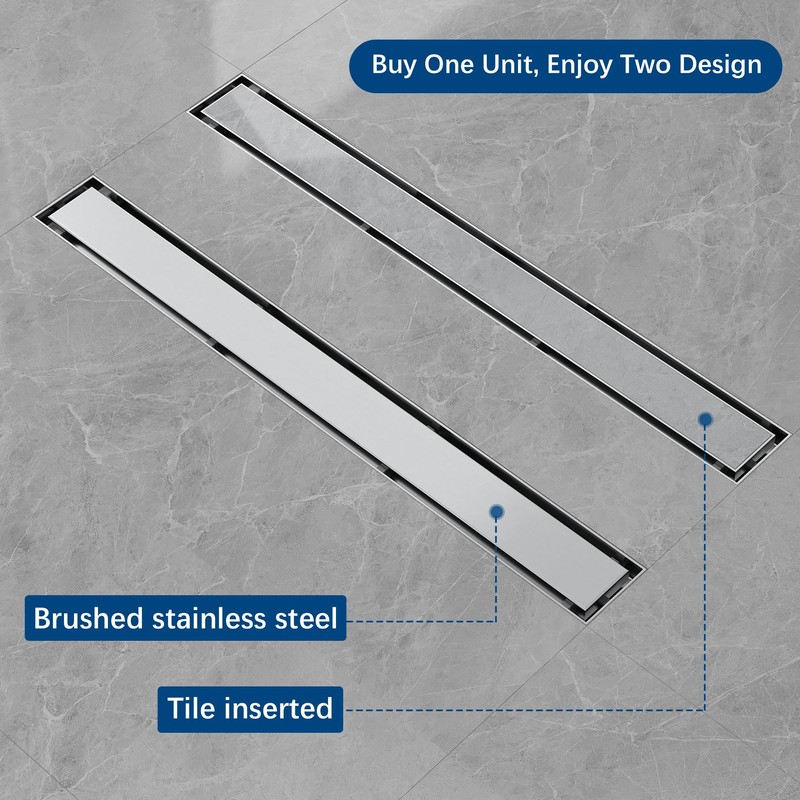 Neodrain 24-Inch Brushed Linear Shower Drain, 2-in-1 Flat & Tile