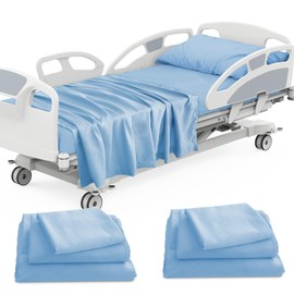 Luv4babe Hospital Bed Sheets Set 6 Piece for Home Use and Hospital Use 2 Fitted Sheets 36"×80"×9", 2 Flat Sheets and 2 Pillowcases, Blue