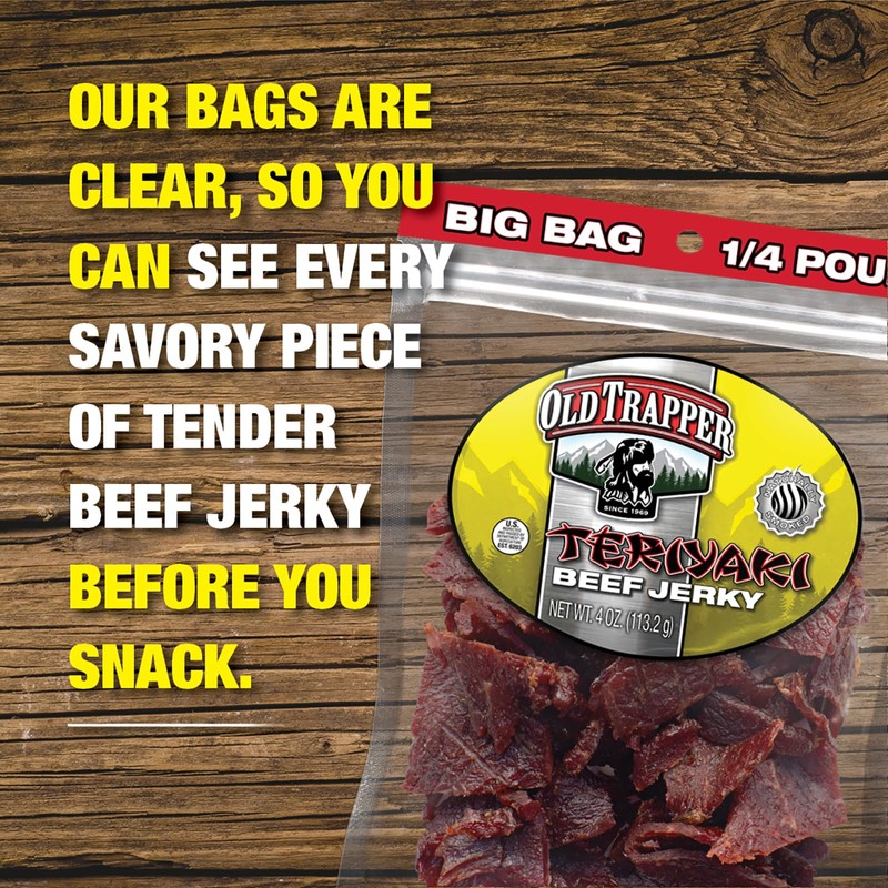 Old Trapper Beef Jerky, Teriyaki 1/4-Pound Individual Package, Savory and