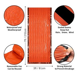 Survival Bag Waterproof Windproof Emergency Blanket Camping Sack for Outdoor Survival Hiking Backpacking Lightweight Warm All-Weather Gear Orange (1 upgraded whistle, 1 compass, 2 carabiners)