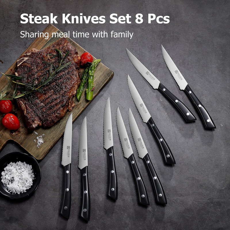 PAUDIN Steak Knives, Steak Knives Set of 8, Razor-Sharp Steak