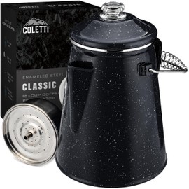 COLETTI Classic Percolator Coffee Pot — The Most Nostalgic Camping Coffee Pot, Now Modernized [Black Enamel, 18 Cup]