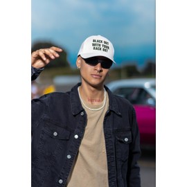 ALLNTRENDS Black Out with Your Rack Out Funny Sexy Retro Embroidered Trucker Cap Hat (Light Pink)