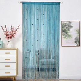 HSYLYM Beaded Curtain Beads Door String Curtains Ideal for Living Room Decor Wall Hanging Fringe Doorway Divider Bedroom Backdrop Hippie Window Closet Privacy Rod Pocket Dense (100x200cm,Teal Blue)