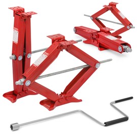 M-AUTO 2.5 Ton Scissor Jacks Set of 4 for Travel Trailer, 23.5 Inches Maximum Extension Travel Trailer Stabilizer Jacks with Handle, Heavy-Duty Steel Camper Stabilizer Jacks, Red