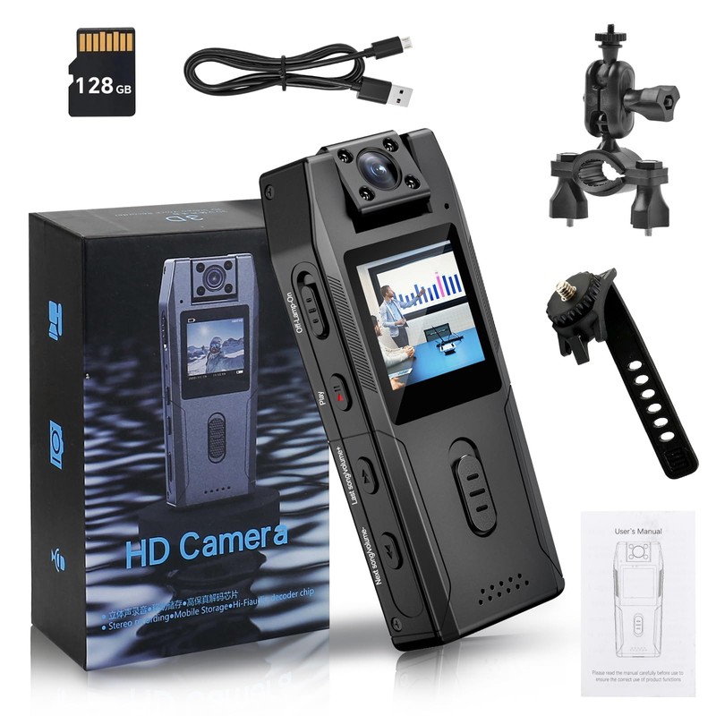 Mini Body Camera with Audio and Video, 128GB 1080P Personal