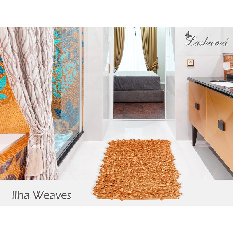 Lashuma Cuddly Rug for Bathroom, Honey Yellow, Washable Shower Mat,