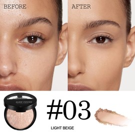 Baked Foundation For Mature Skin, Brighten Color Correcting Powder Foundation Full Coverage for Face, Lasting Oil-control Shimmer Natural Smooth Makeup, Cover Fine Lines, Blemishes (Light Beige)