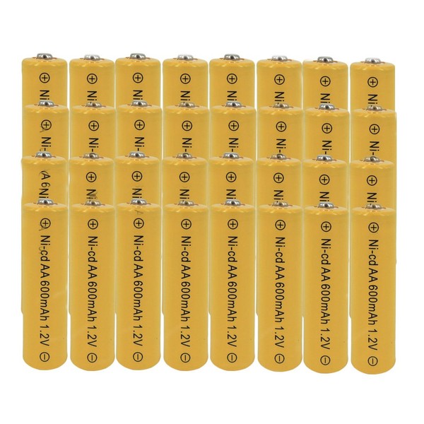 32 Piece Yellow Color AA NiCd 600mAh 1.2V Rechargeable Battery