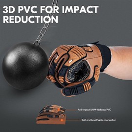 Vgo... Work Gloves Men Heavy Duty Gloves Touchscreen in Cowhide Palm, Gloves Anti Impact Utility for Warehouse Mechanics Carpenter Trucker, 1 pair