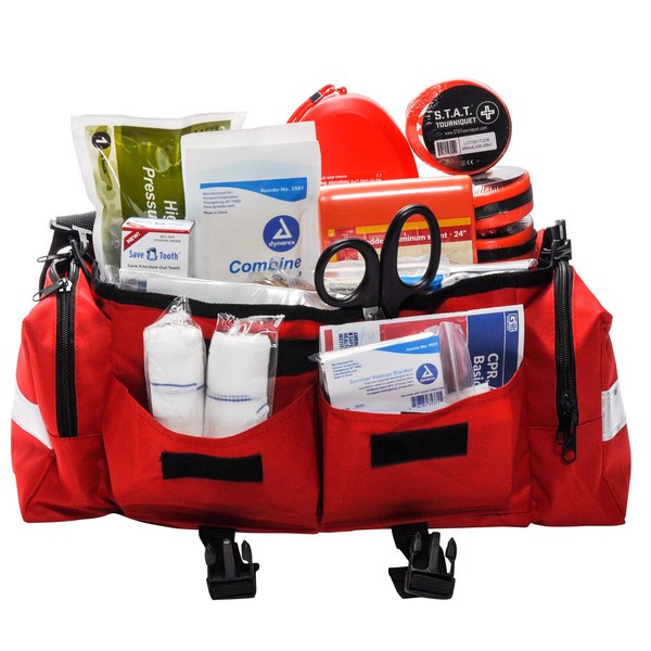 School First Aid & Active Shooter Emergency Kit with Tourniquets Red Bag by MFASCO